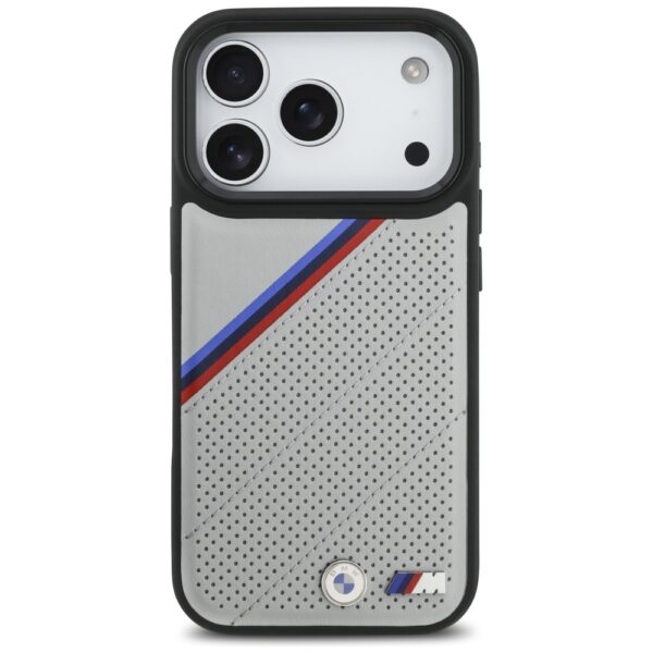 BMW M Tricolor Metal Logo MagSafe Case for iPhone 17 Pro - Grayeng