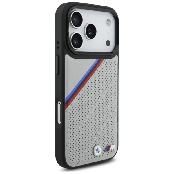 BMW M Tricolor Metal Logo MagSafe Case for iPhone 17 Pro - Grayeng