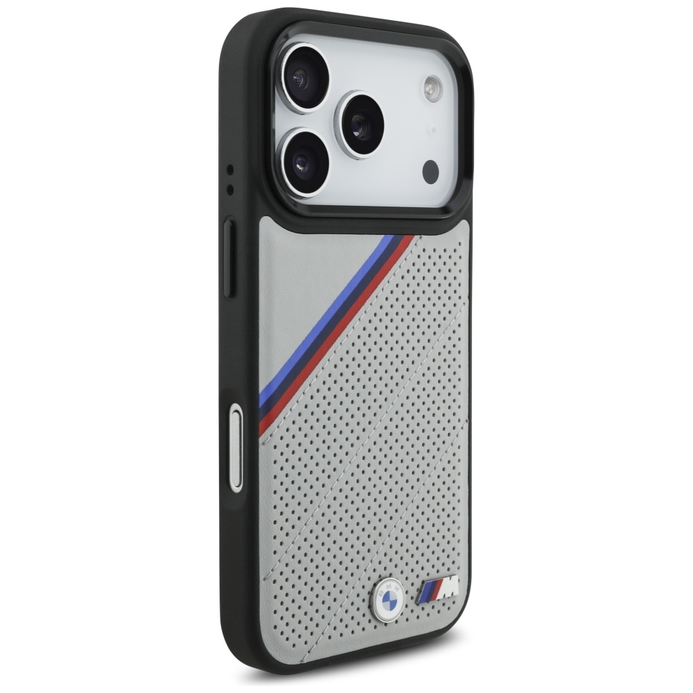BMW M Tricolor Metal Logo MagSafe Case for iPhone 17 Pro - Grayeng