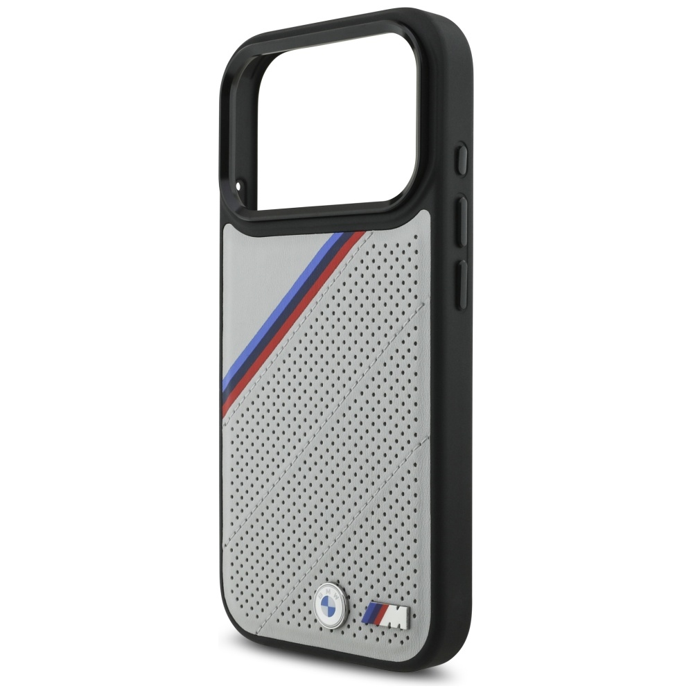 BMW M Tricolor Metal Logo MagSafe Case for iPhone 17 Pro - Grayeng
