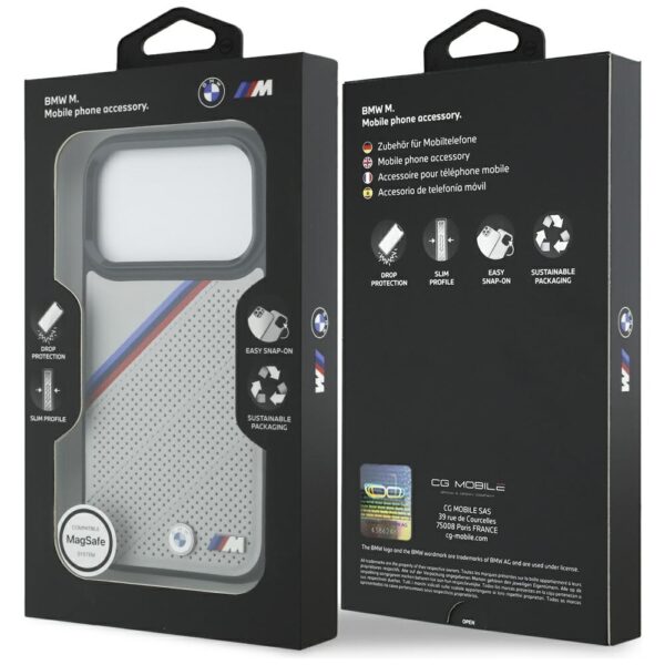 BMW M Tricolor Metal Logo MagSafe Case for iPhone 17 Pro - Grayeng