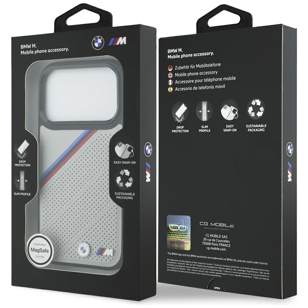 BMW M Tricolor Metal Logo MagSafe Case for iPhone 17 Pro - Grayeng