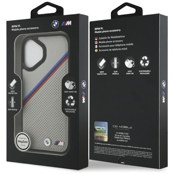 BMW M Tricolor Metal Logo MagSafe Case for iPhone 17 - Grayeng