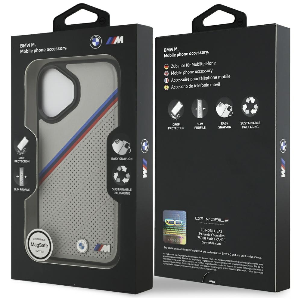 BMW M Tricolor Metal Logo MagSafe Case for iPhone 17 - Grayeng