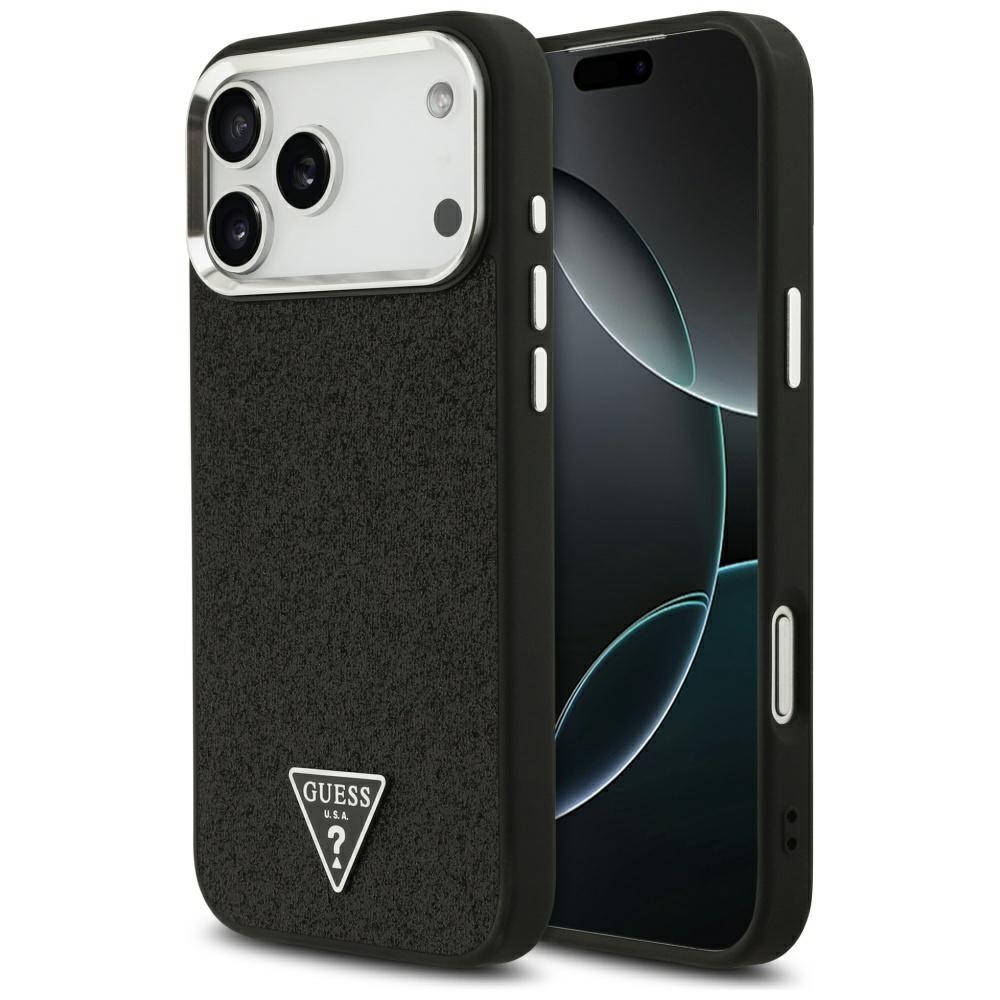 Guess Glitter Triangle Logo MagSafe Case for iPhone 17 Pro Max - Blackeng