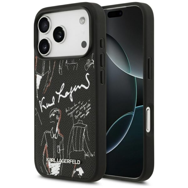 Karl Lagerfeld Grained Pattern&Logo MagSafe Case for iPhone 17 Pro - Blackeng