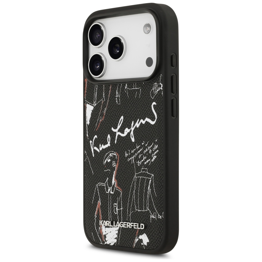 Karl Lagerfeld Grained Pattern&Logo MagSafe Case for iPhone 17 Pro - Blackeng