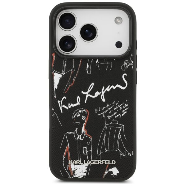 Karl Lagerfeld Grained Pattern&Logo MagSafe Case for iPhone 17 Pro - Blackeng