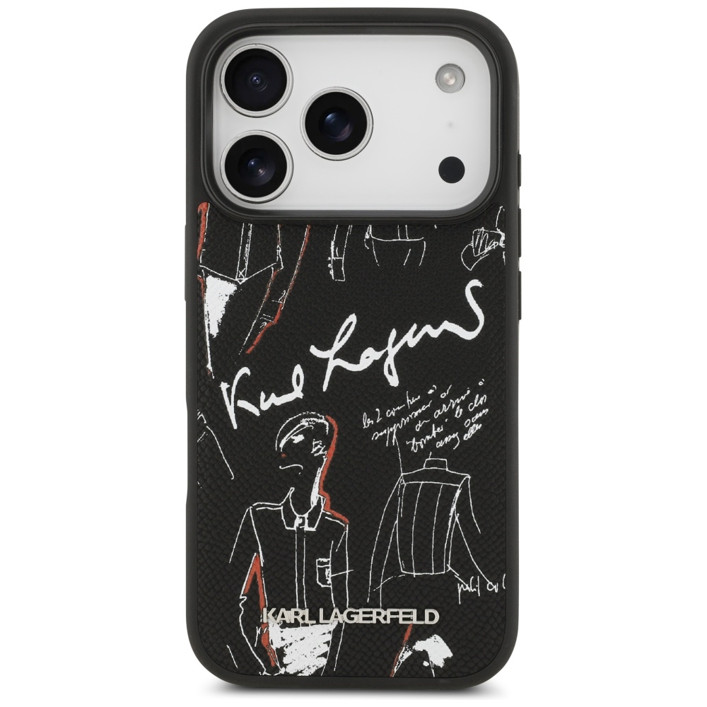 Karl Lagerfeld Grained Pattern&Logo MagSafe Case for iPhone 17 Pro - Blackeng