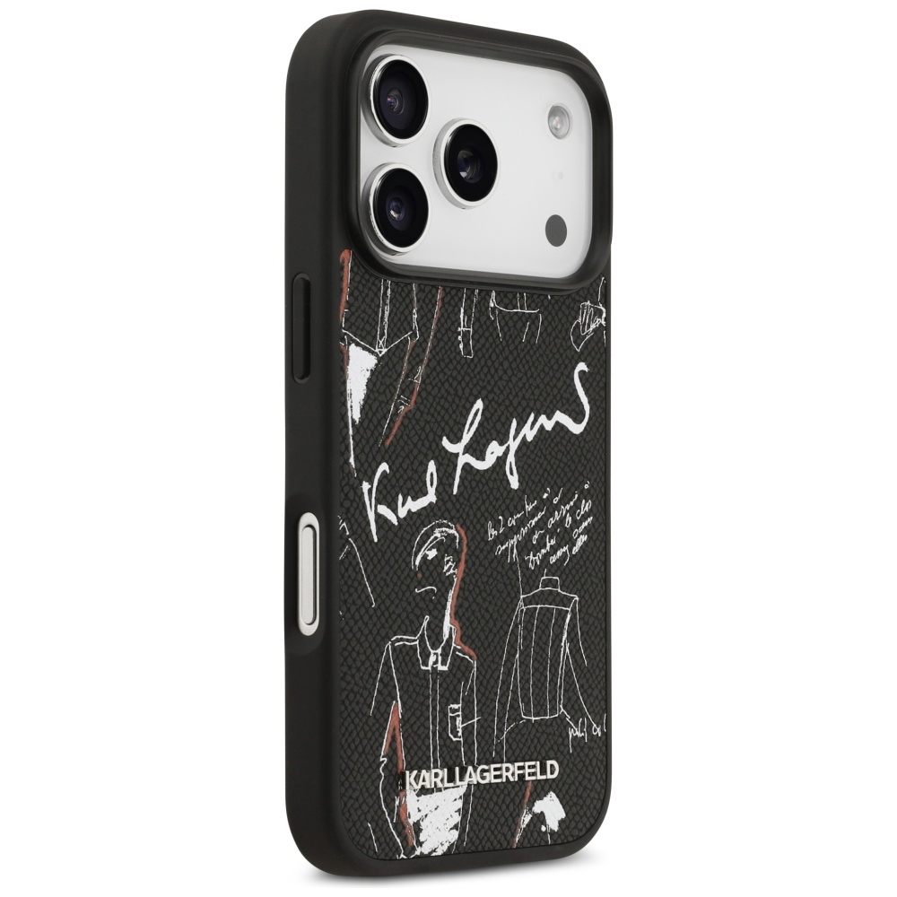 Karl Lagerfeld Grained Pattern&Logo MagSafe Case for iPhone 17 Pro - Blackeng