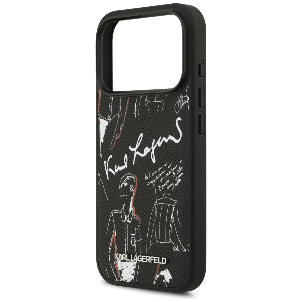 Karl Lagerfeld Grained Pattern&Logo MagSafe Case for iPhone 17 Pro - Blackeng