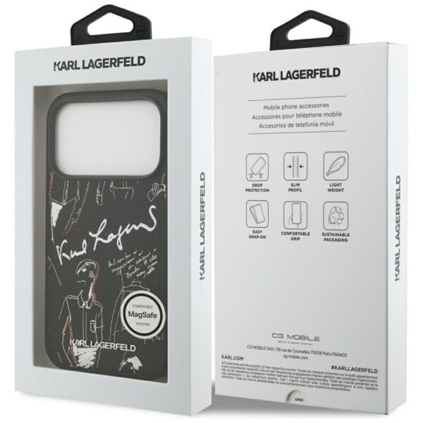 Karl Lagerfeld Grained Pattern&Logo MagSafe Case for iPhone 17 Pro - Blackeng