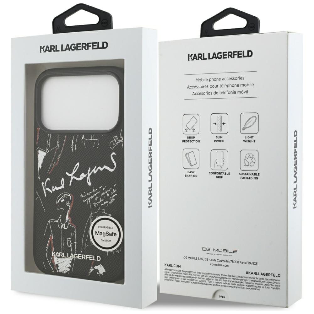 Karl Lagerfeld Grained Pattern&Logo MagSafe Case for iPhone 17 Pro - Blackeng
