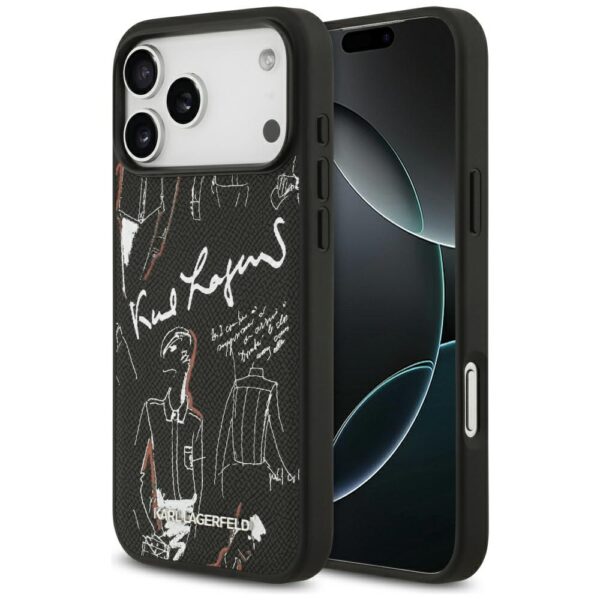 Karl Lagerfeld Grained Pattern&Logo MagSafe Case for iPhone 17 Pro Max - Blackeng