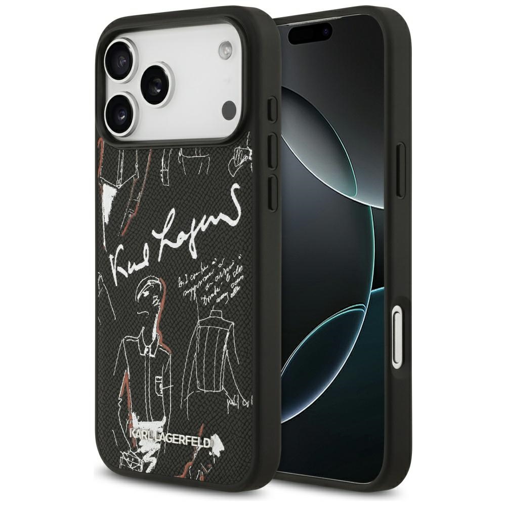 Karl Lagerfeld Grained Pattern&Logo MagSafe Case for iPhone 17 Pro Max - Blackeng