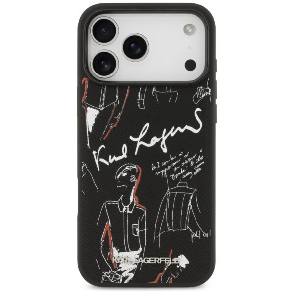 Karl Lagerfeld Grained Pattern&Logo MagSafe Case for iPhone 17 Pro Max - Blackeng