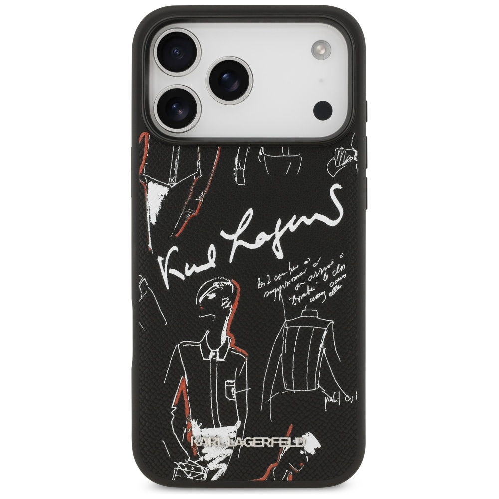 Karl Lagerfeld Grained Pattern&Logo MagSafe Case for iPhone 17 Pro Max - Blackeng