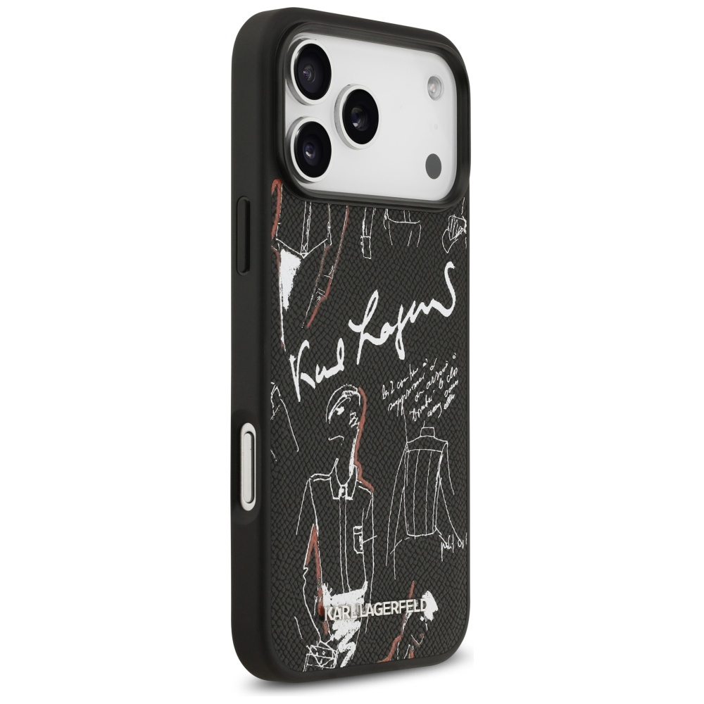 Karl Lagerfeld Grained Pattern&Logo MagSafe Case for iPhone 17 Pro Max - Blackeng