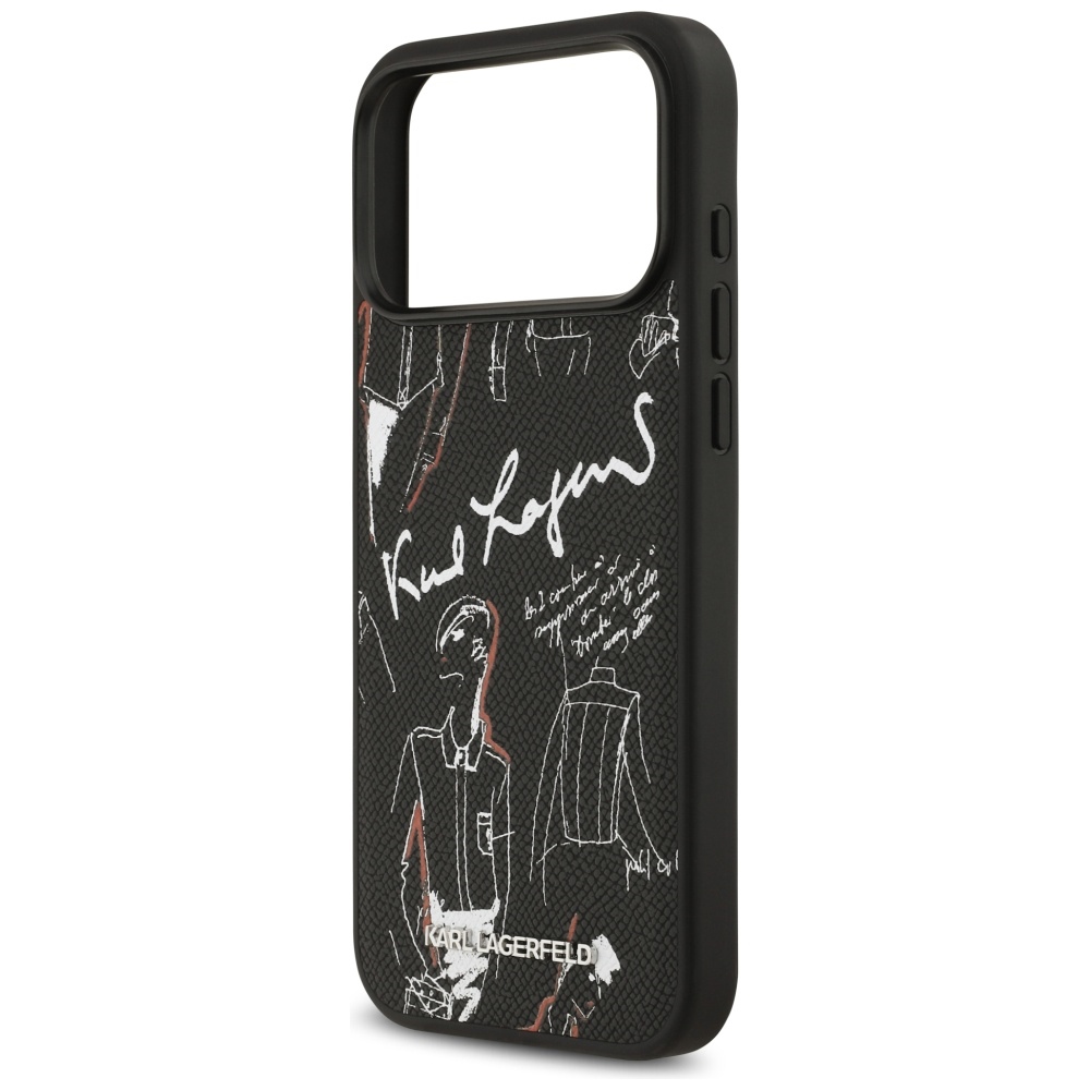 Karl Lagerfeld Grained Pattern&Logo MagSafe Case for iPhone 17 Pro Max - Blackeng