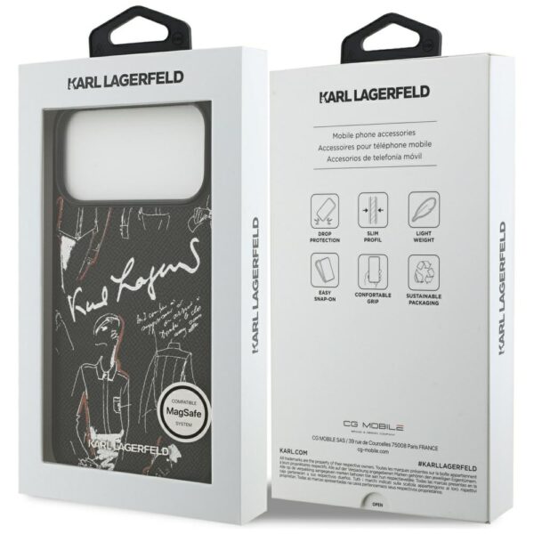 Karl Lagerfeld Grained Pattern&Logo MagSafe Case for iPhone 17 Pro Max - Blackeng