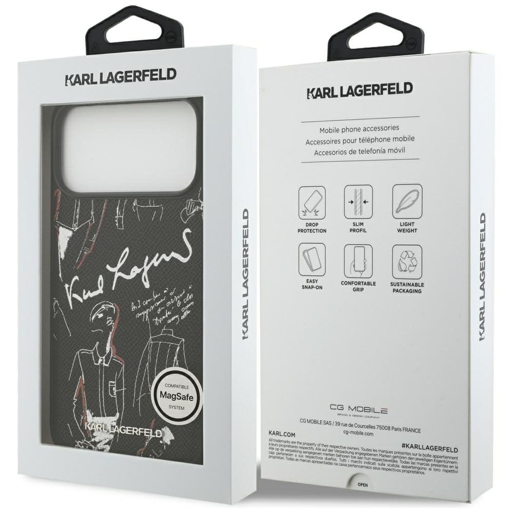 Karl Lagerfeld Grained Pattern&Logo MagSafe Case for iPhone 17 Pro Max - Blackeng