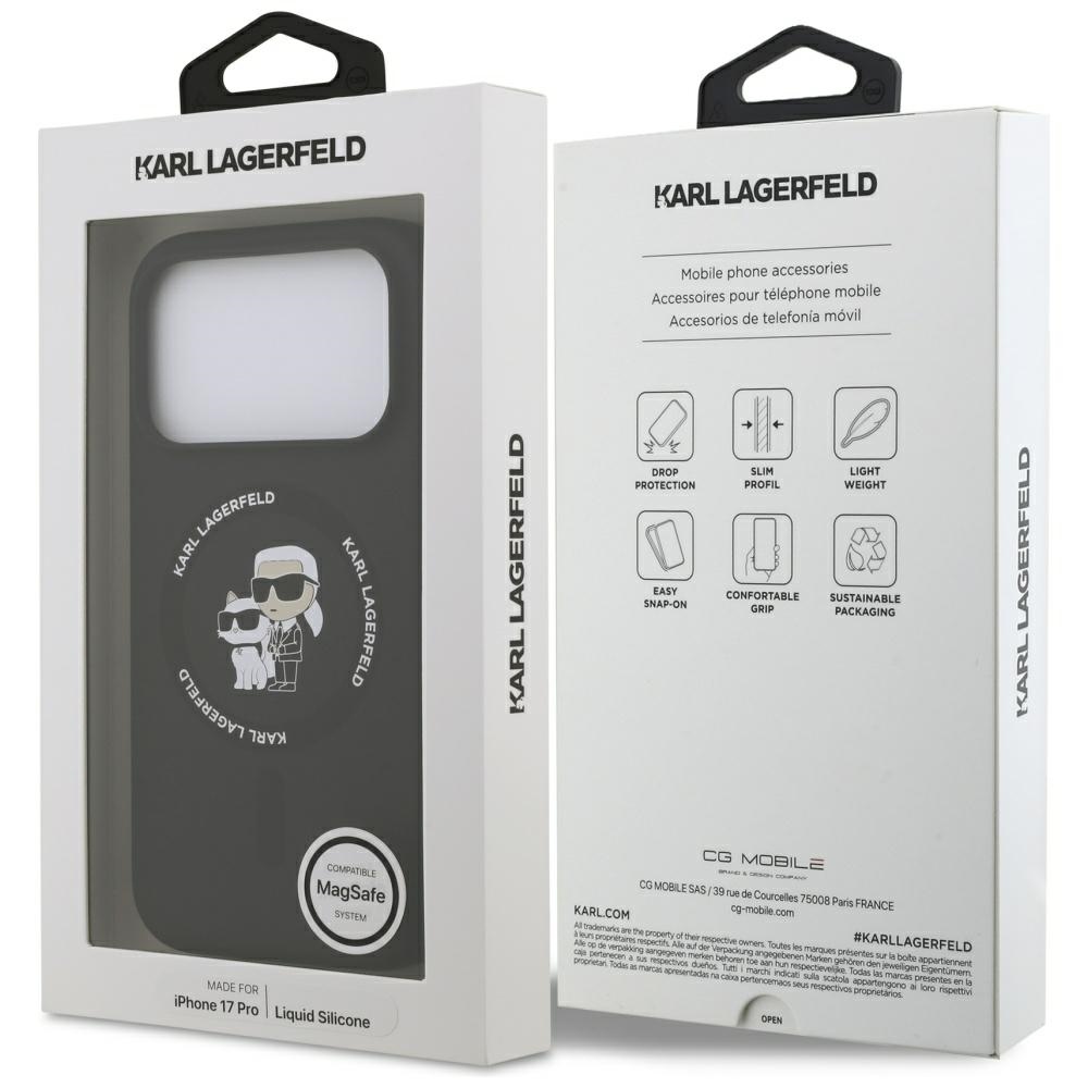 Karl Lagerfeld Silicone Karl&Choupette Ring MagSafe Case for iPhone 17 Pro - Blackeng