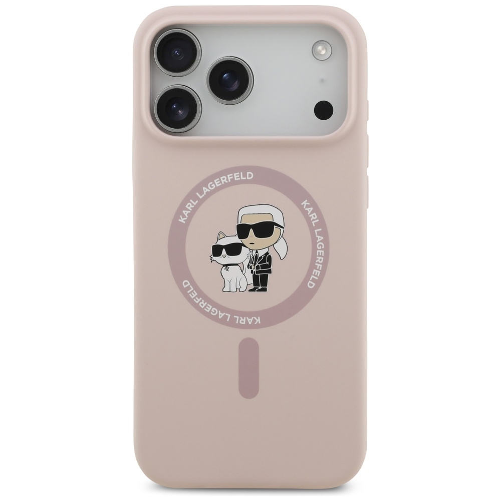 Karl Lagerfeld Silicone Karl&Choupette Ring MagSafe Case for iPhone 17 Pro Max - Pinkeng