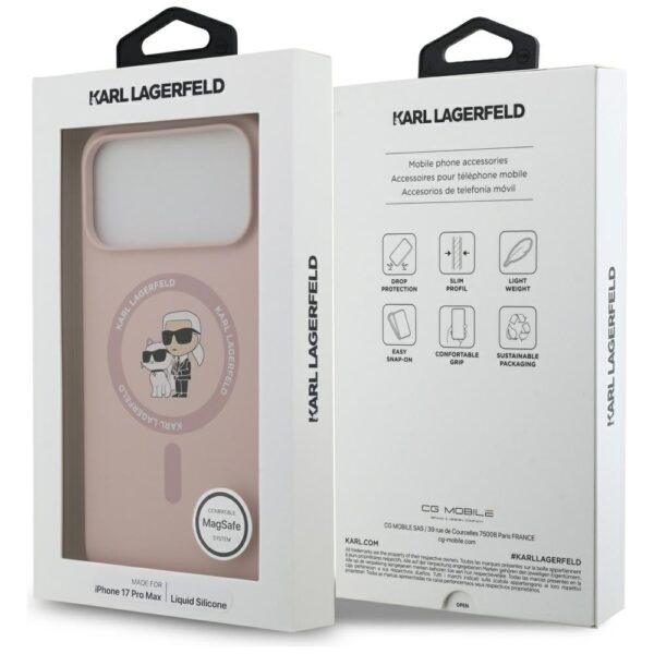 Karl Lagerfeld Silicone Karl&Choupette Ring MagSafe Case for iPhone 17 Pro Max - Pinkeng