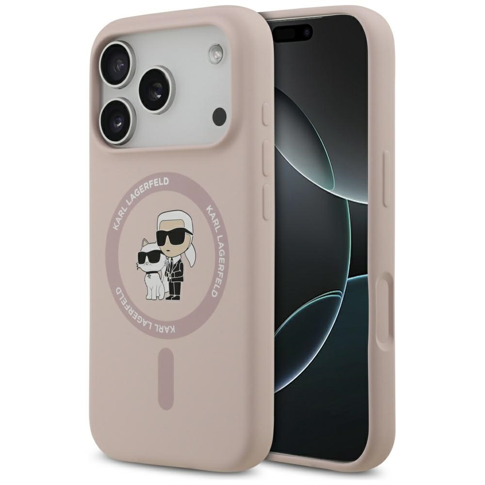 Karl Lagerfeld Silicone Karl&Choupette Ring MagSafe Case for iPhone 17 Pro - Pinkeng