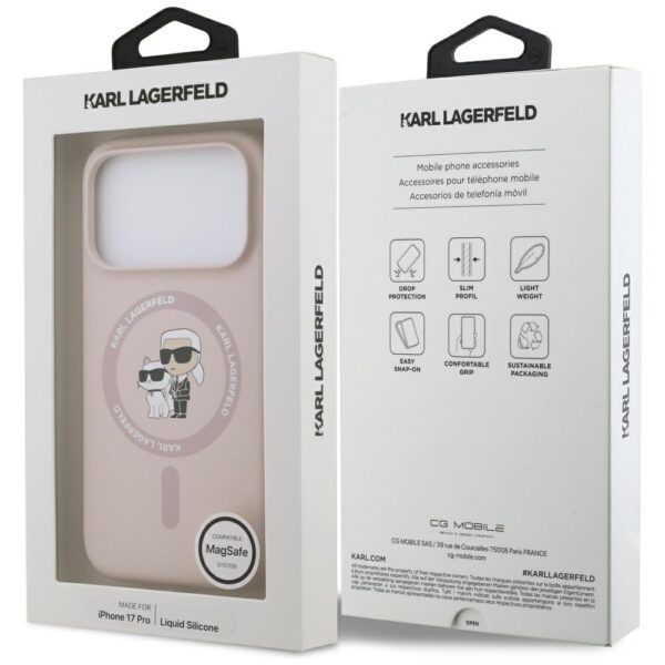Karl Lagerfeld Silicone Karl&Choupette Ring MagSafe Case for iPhone 17 Pro - Pinkeng