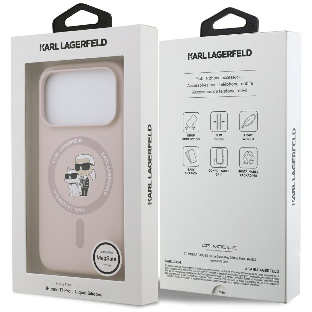 Karl Lagerfeld Silicone Karl&Choupette Ring MagSafe Case for iPhone 17 Pro - Pinkeng