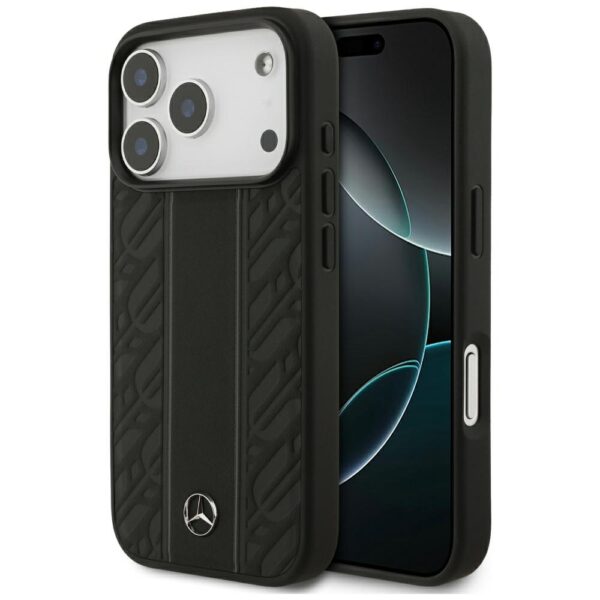 199795_1 Mercedes Leather Laurel Leaves Stripes MagSafe Case for iPhone 17 Pro - Blackeng