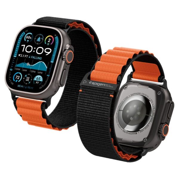 Spigen WBF1 Strap for Apple Watch 44 / 45 / 46 / 49 mm - Black and Orangeeng