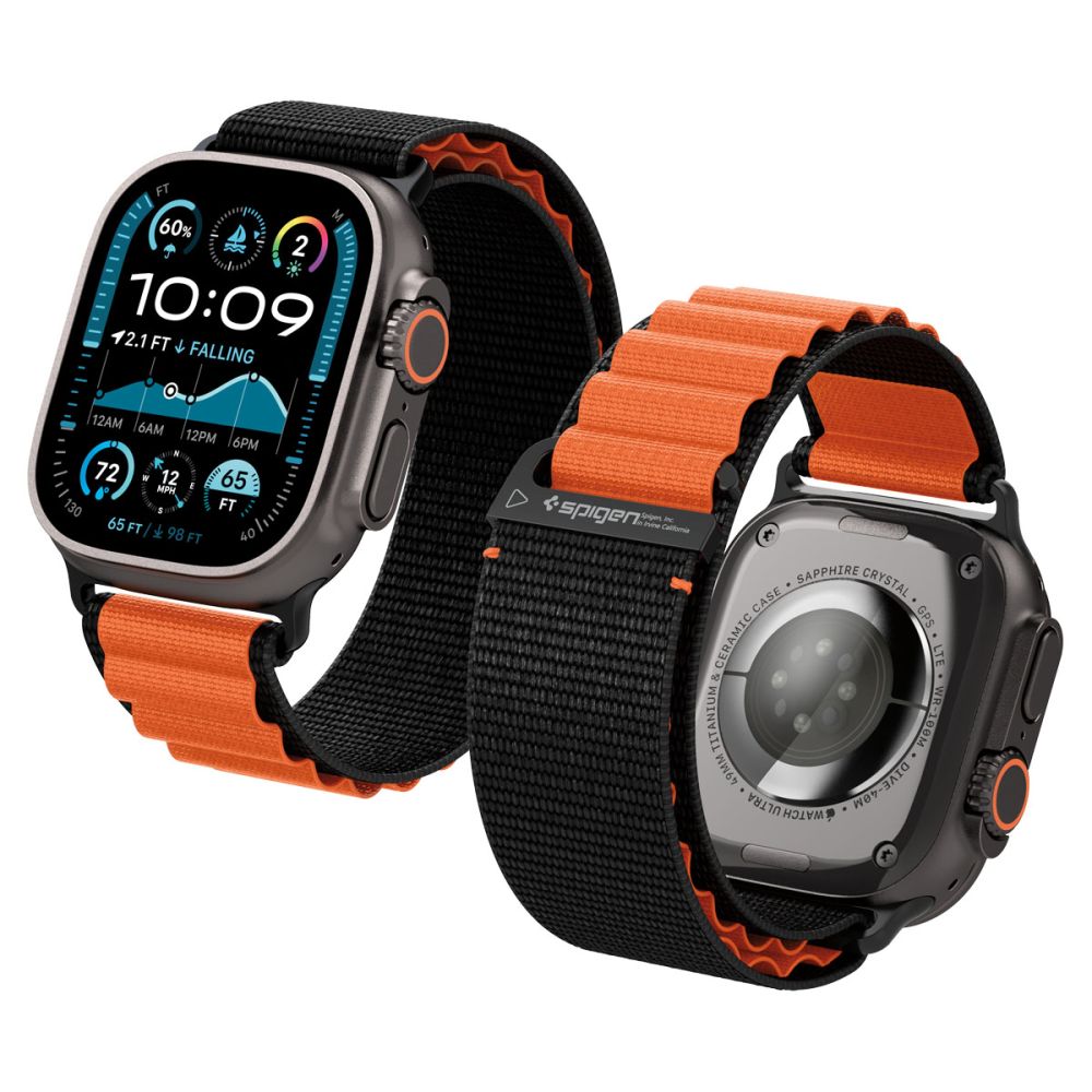 Spigen WBF1 Strap for Apple Watch 44 / 45 / 46 / 49 mm - Black and Orangeeng
