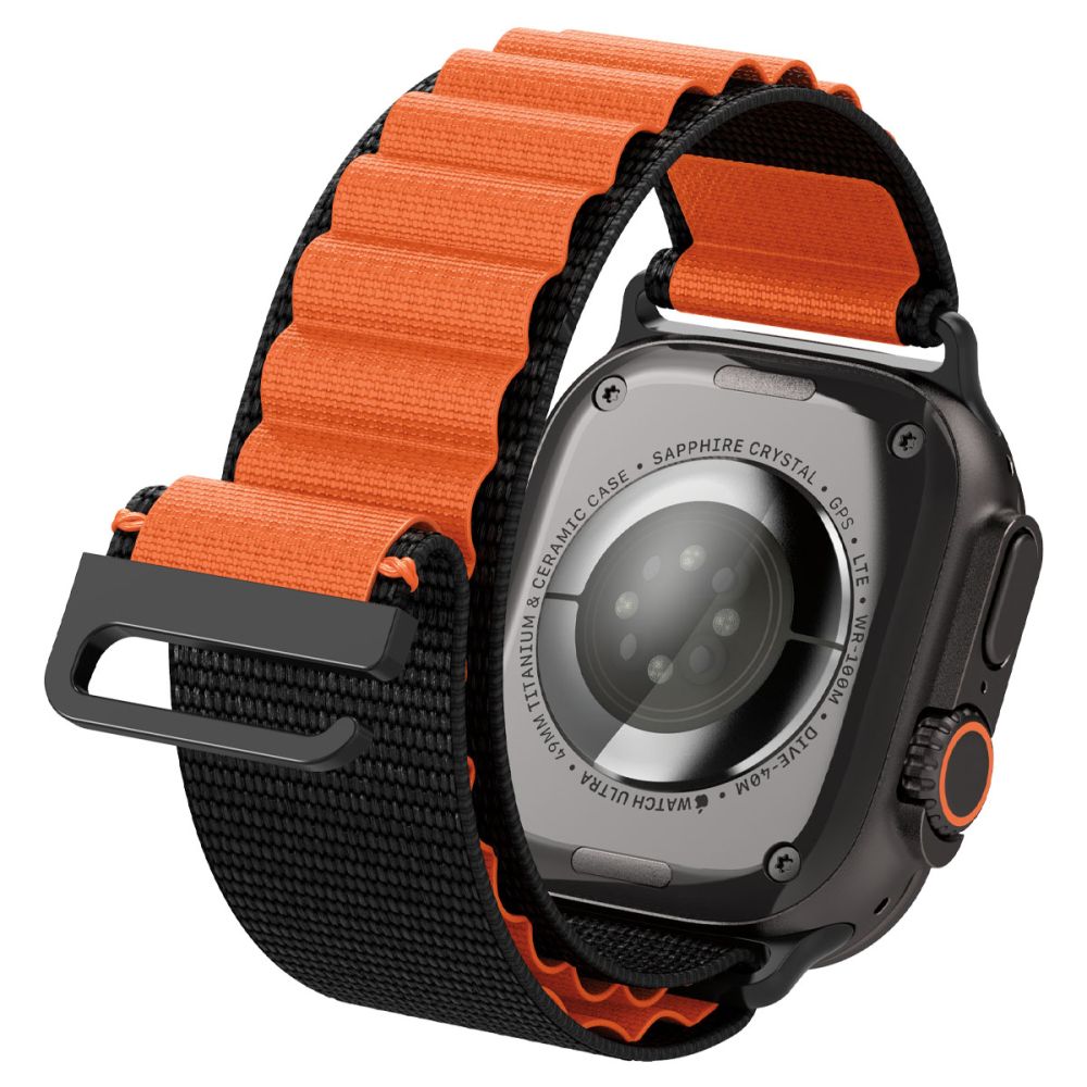 Spigen WBF1 Strap for Apple Watch 44 / 45 / 46 / 49 mm - Black and Orangeeng