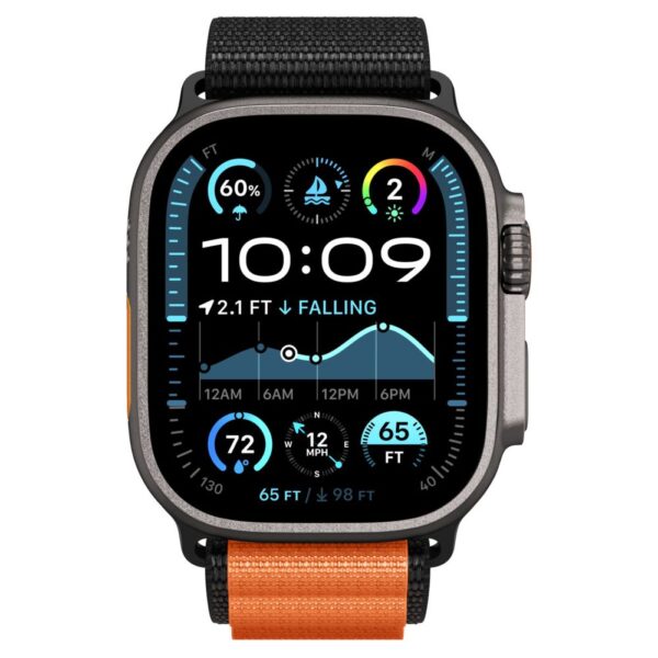 Spigen WBF1 Strap for Apple Watch 44 / 45 / 46 / 49 mm - Black and Orangeeng