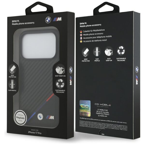BMW M Carbon Tricolor Line MagSafe Case for iPhone 17 Pro - Blackeng