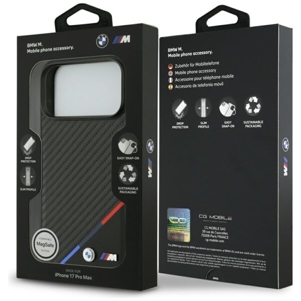 BMW M Carbon Tricolor Line MagSafe Case for iPhone 17 Pro Max - Blackeng