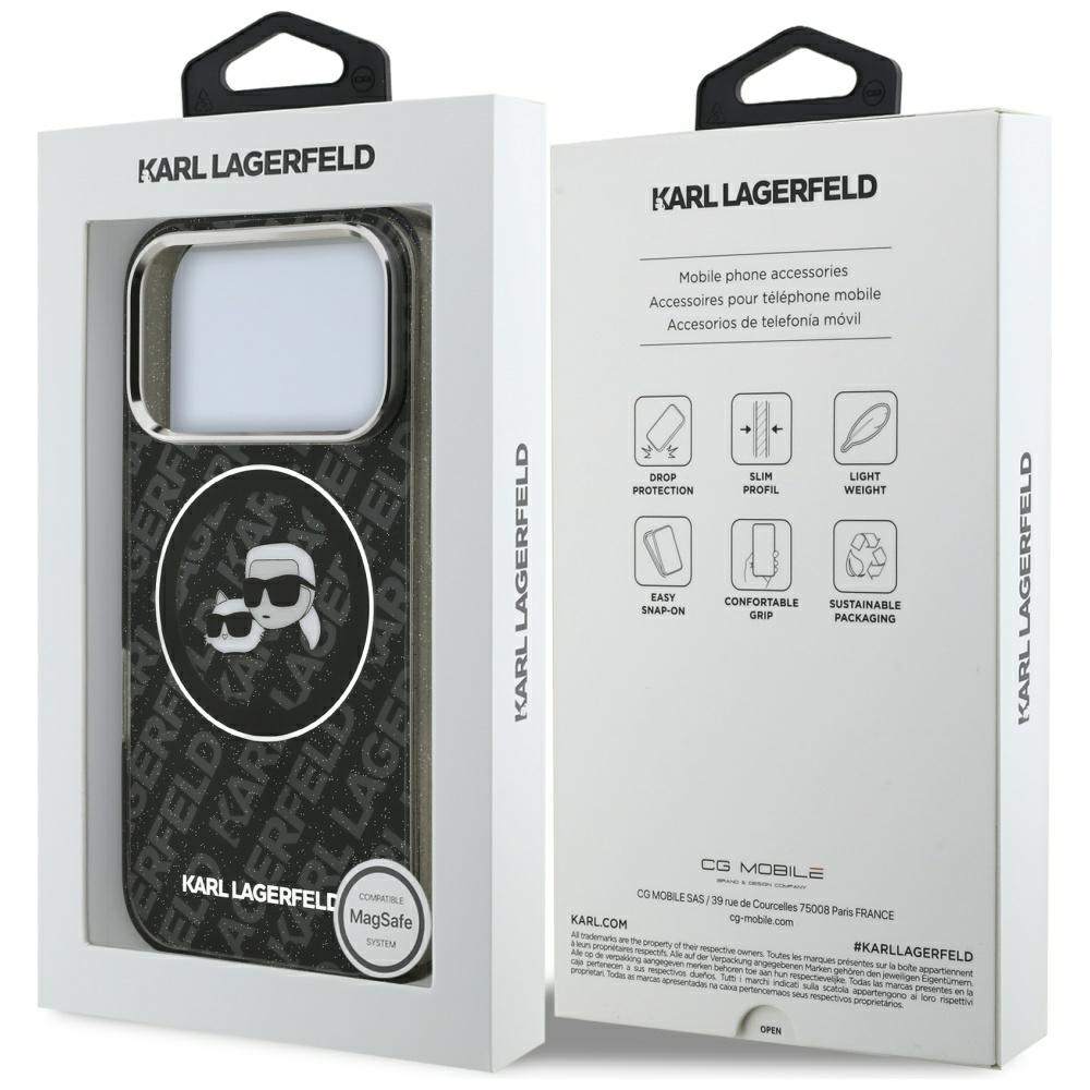 Karl Lagerfeld IML Glitter Karl&Choupette Heads Logo MagSafe Case for iPhone 17 Pro - Blackeng