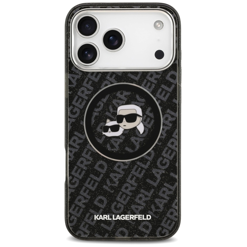 Karl Lagerfeld IML Glitter Karl&Choupette Heads Logo MagSafe Case for iPhone 17 Pro Max - Blackeng
