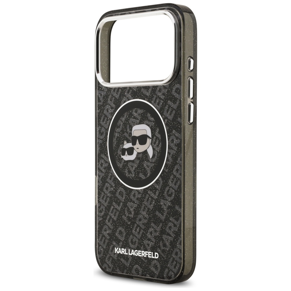 Karl Lagerfeld IML Glitter Karl&Choupette Heads Logo MagSafe Case for iPhone 17 Pro Max - Blackeng