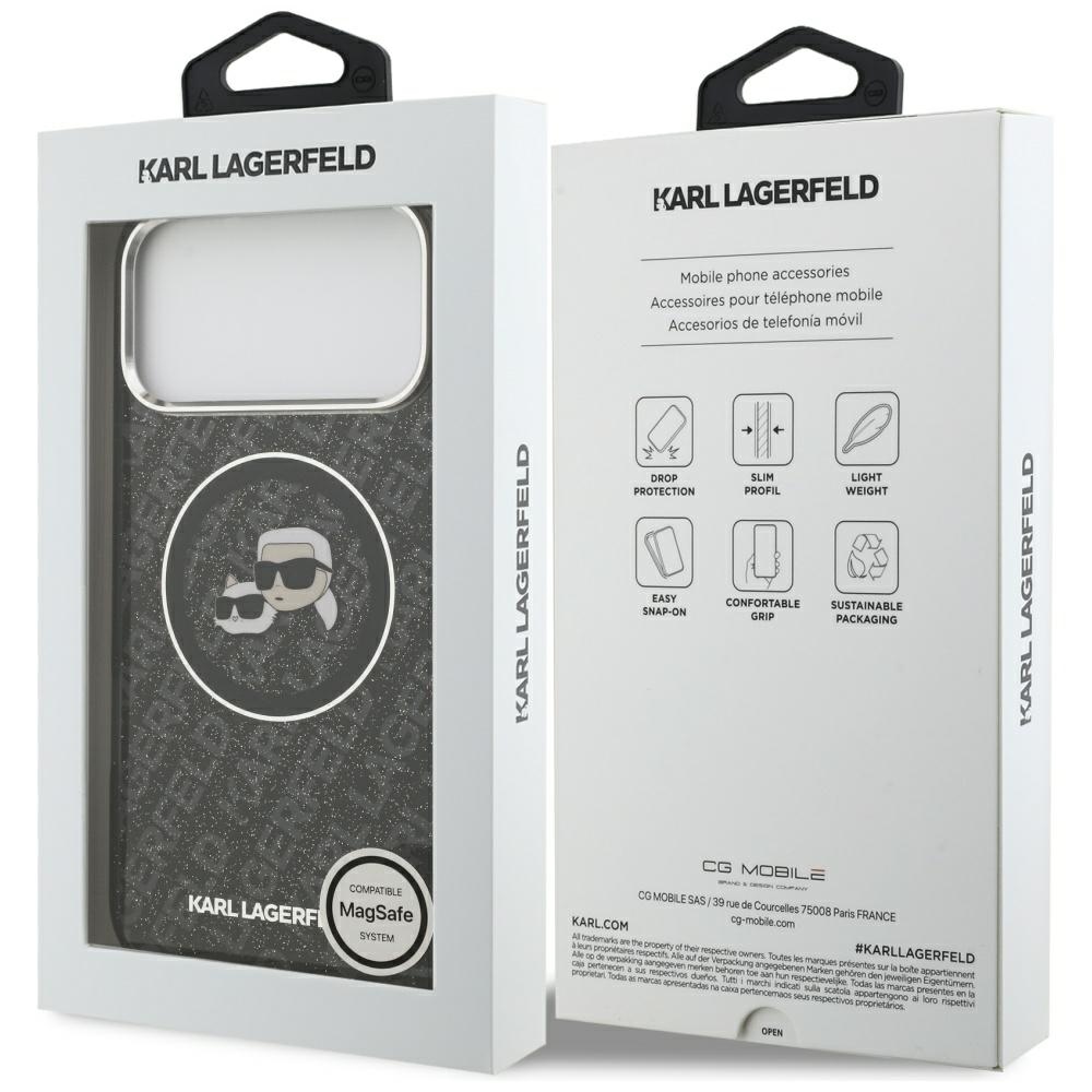 Karl Lagerfeld IML Glitter Karl&Choupette Heads Logo MagSafe Case for iPhone 17 Pro Max - Blackeng