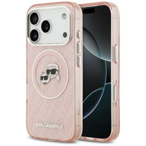 Karl Lagerfeld IML Glitter Karl&Choupette Heads Logo MagSafe Case for iPhone 17 Pro Max - Pinkeng