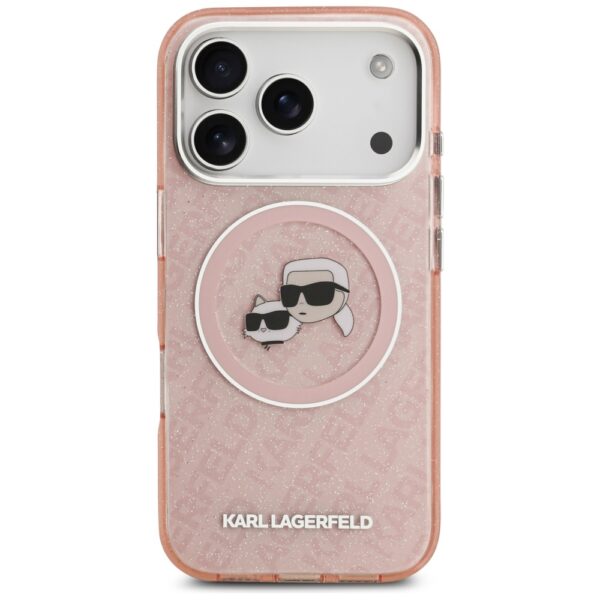 Karl Lagerfeld IML Glitter Karl&Choupette Heads Logo MagSafe Case for iPhone 17 Pro Max - Pinkeng