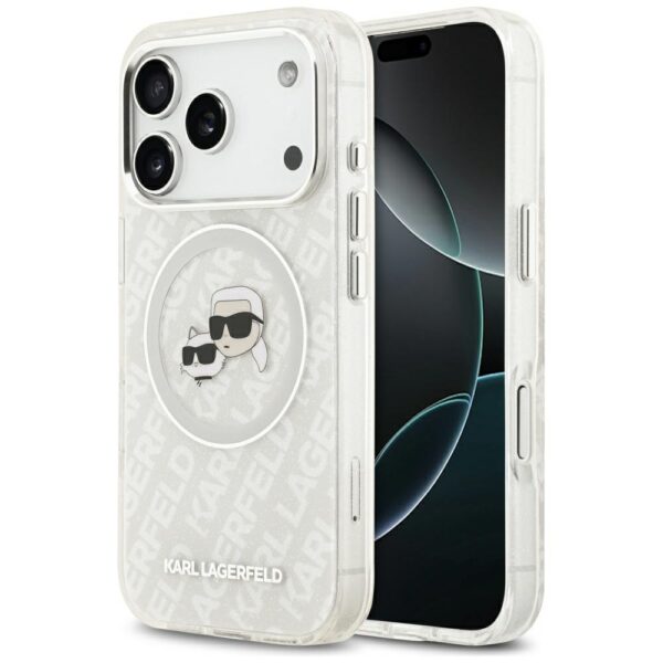 Karl Lagerfeld IML Glitter Karl&Choupette Heads Logo MagSafe Case for iPhone 17 Pro Max - Grayeng