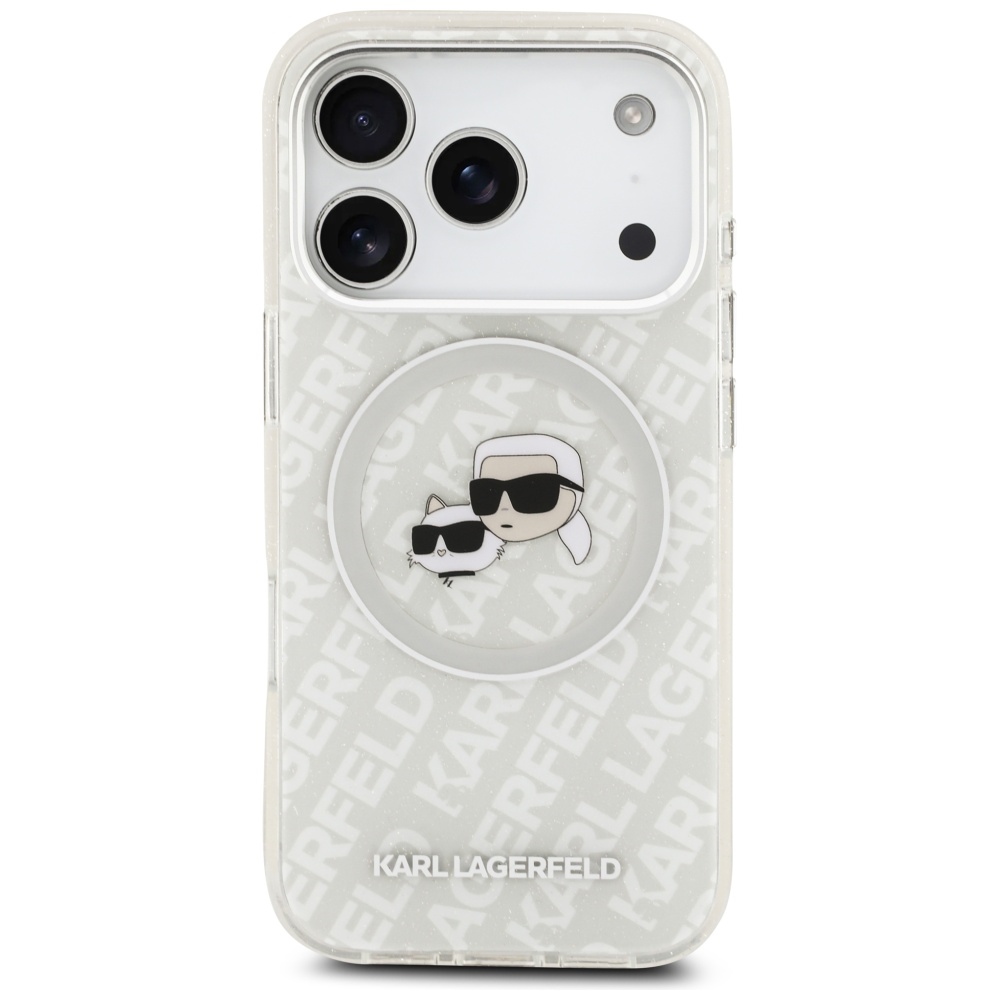 Karl Lagerfeld IML Glitter Karl&Choupette Heads Logo MagSafe Case for iPhone 17 Pro Max - Grayeng
