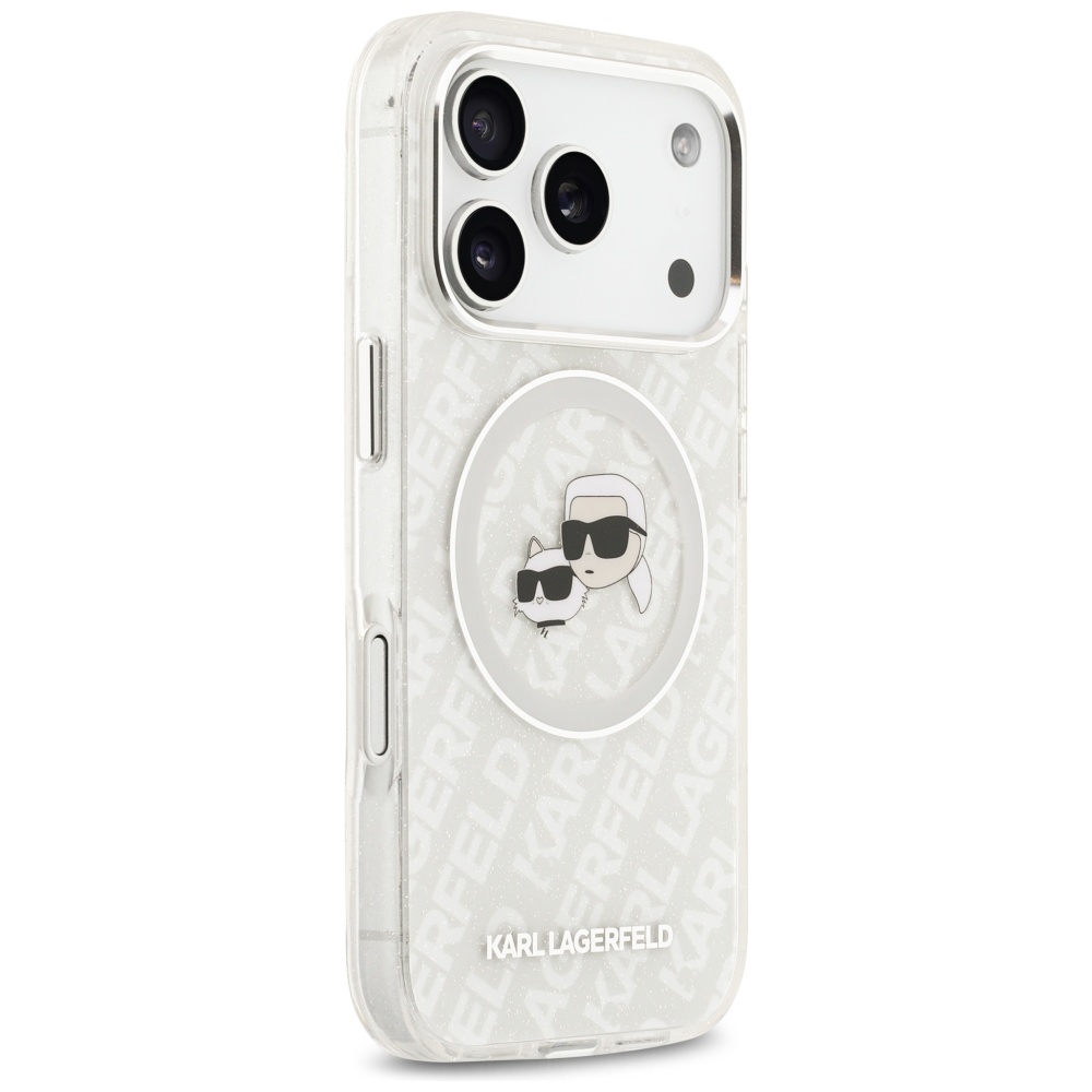 Karl Lagerfeld IML Glitter Karl&Choupette Heads Logo MagSafe Case for iPhone 17 Pro Max - Grayeng