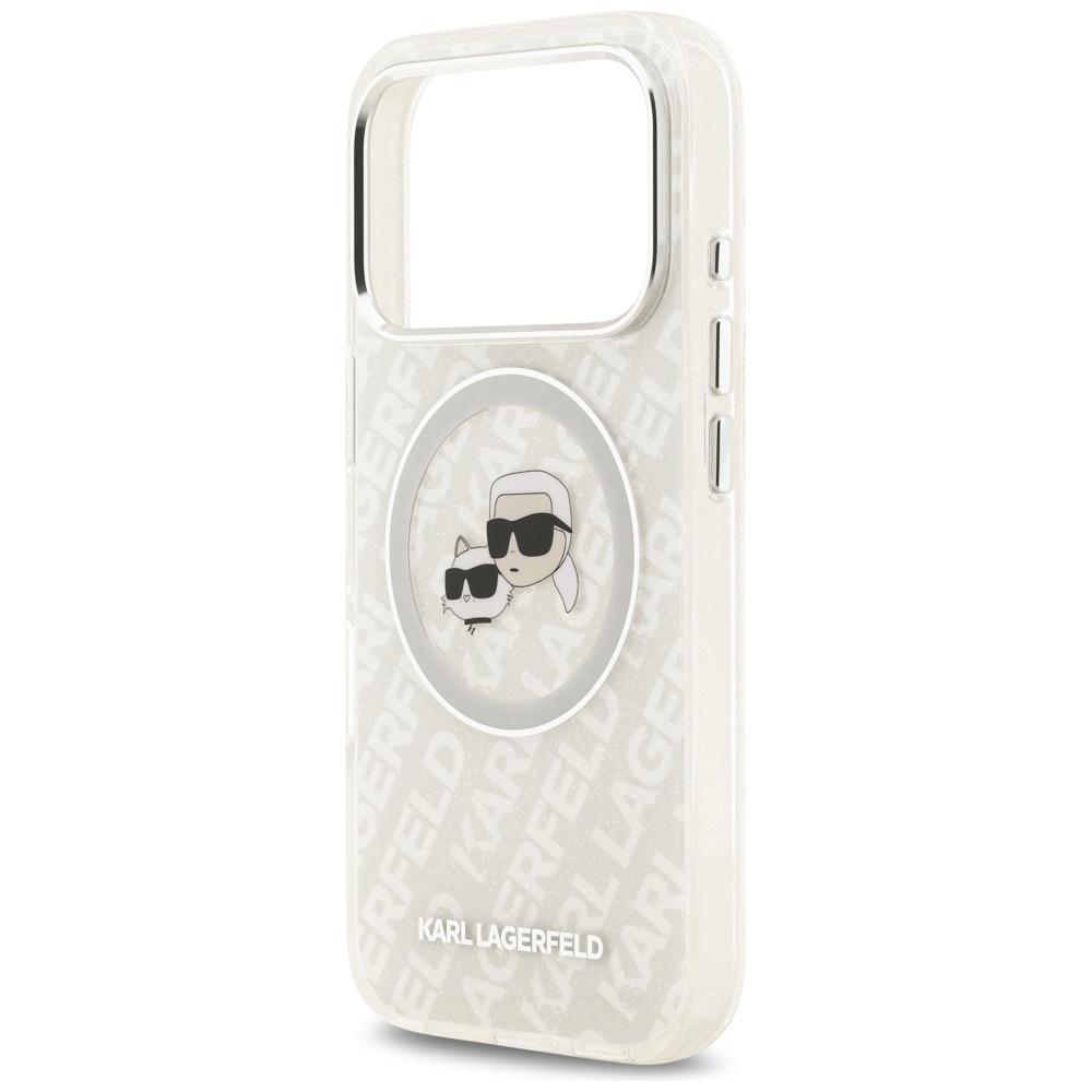 Karl Lagerfeld IML Glitter Karl&Choupette Heads Logo MagSafe Case for iPhone 17 Pro Max - Grayeng