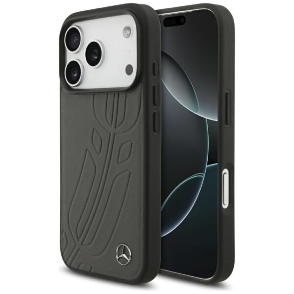 Mercedes Leather Large Laurel Leave MagSafe Case for iPhone 17 Pro - Black and Grayeng