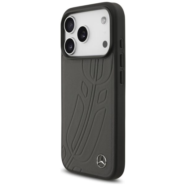 Mercedes Leather Large Laurel Leave MagSafe Case for iPhone 17 Pro - Black and Grayeng